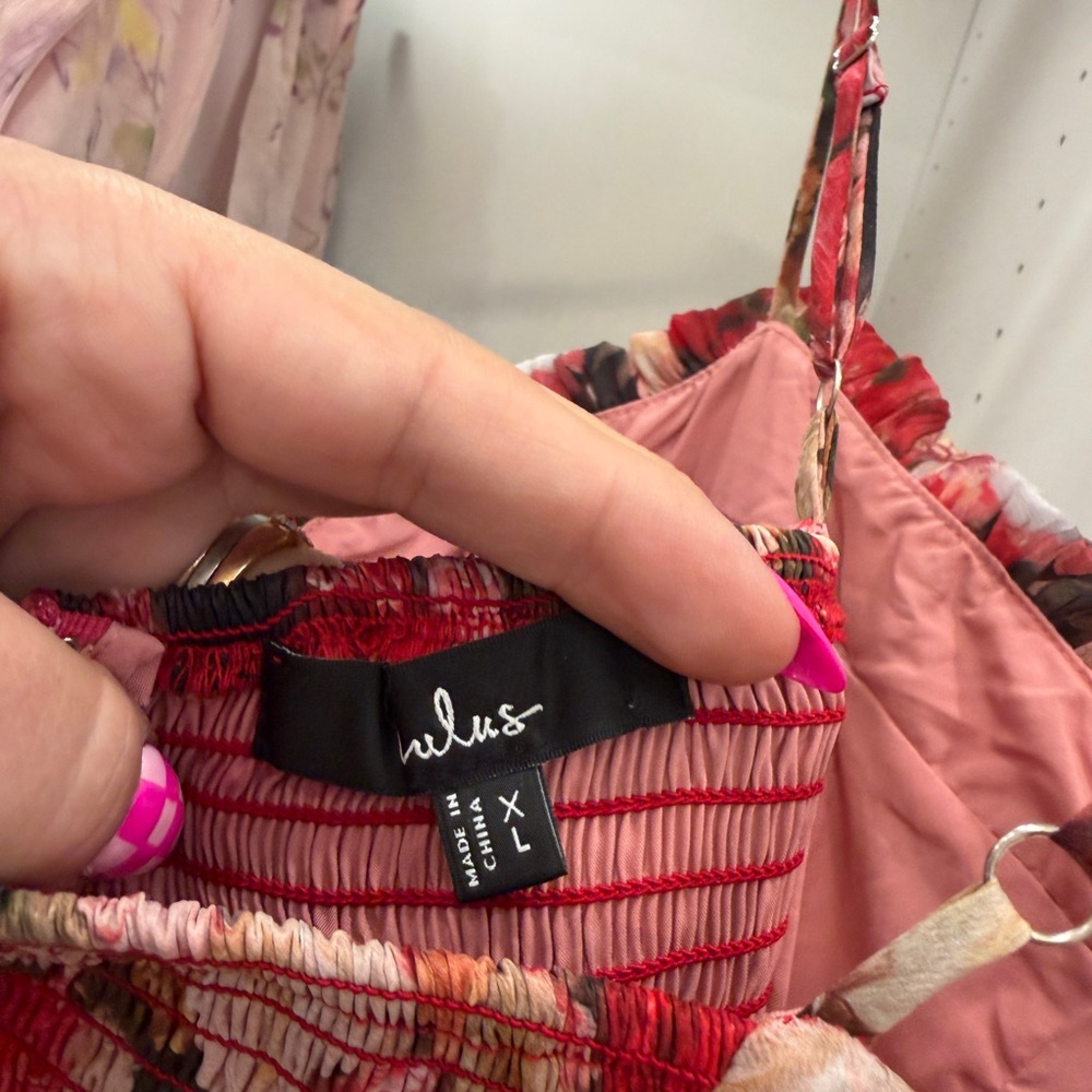 Lulu's Red Floral Smocked Strappy Dress - Picture 3 of 3